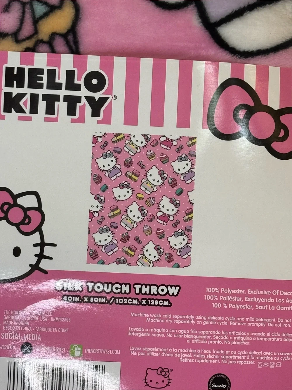 Hello Kitty Pink, Thick, Super Soft Plush Throw Blanket with Macaron Print